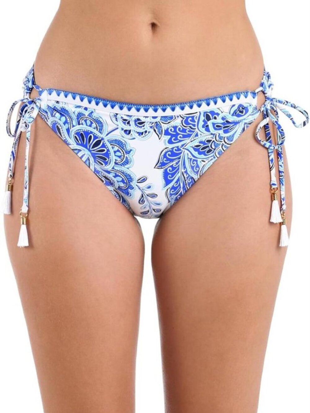 NWT La Blanca Beyond The Pacific Tie-Side Hipster Bikini Bottom – Blue/White 14